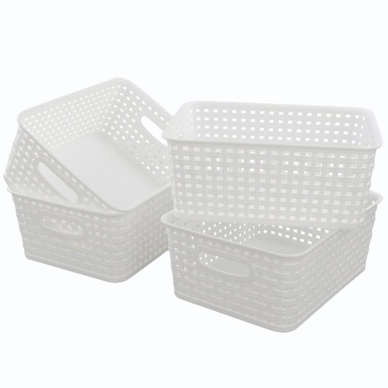 Lesbin White Plastic Weave Baskets, 4-Pack - Image 1